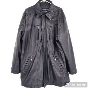 Charles Klien Mens Mid Lenght Black Leather Jacket‎ Size XL